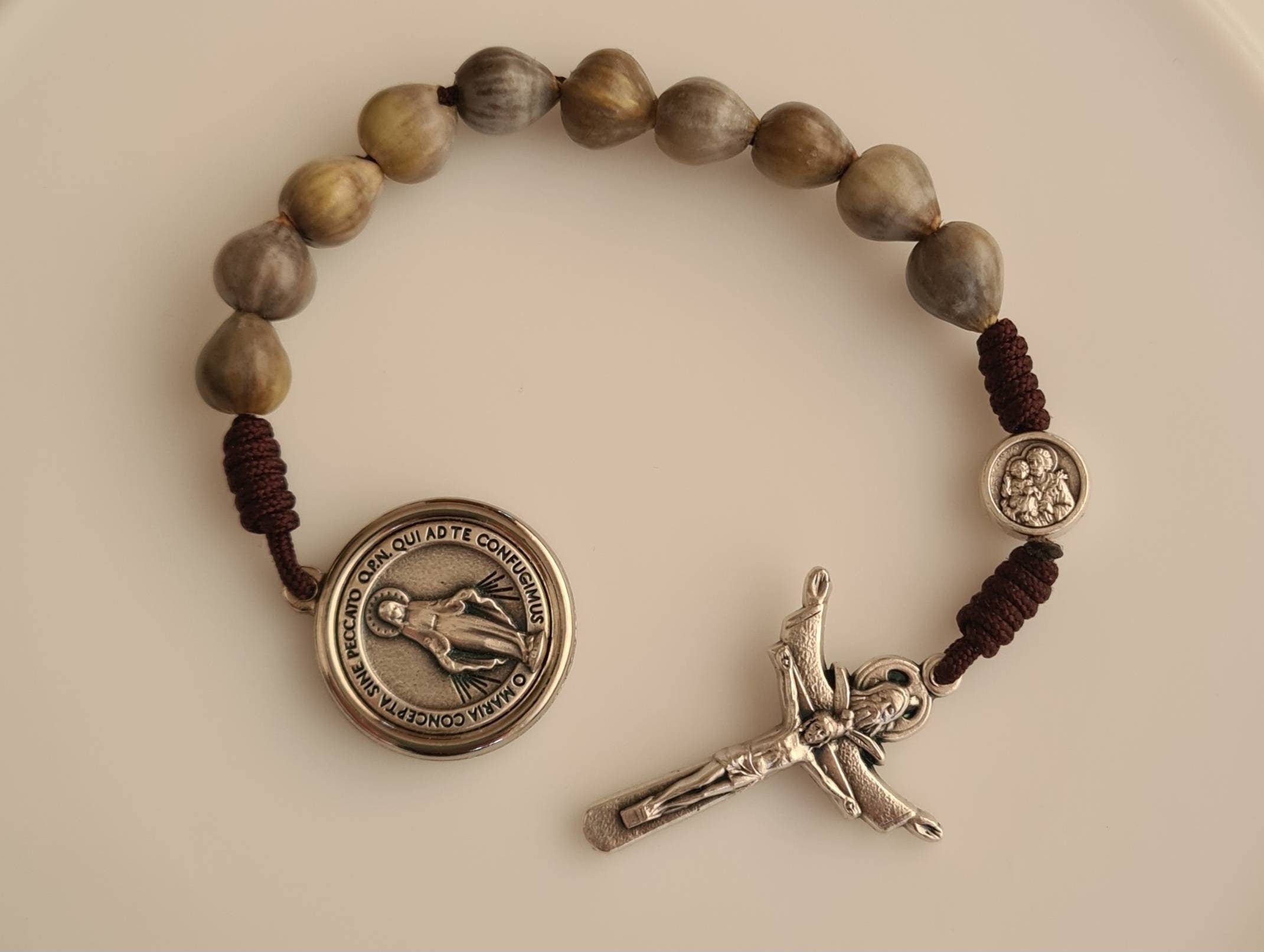 Pocket rosary, Holy Spirit cross one decade rosary, jobs teras pocket rosary, handmade miraculous rosary, natural beads jobs tears