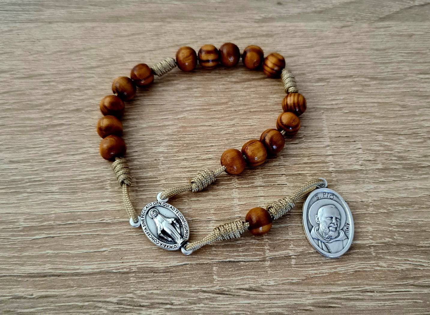 Traditional Padre Pio rosary, catholic rosary, wood beads rosary