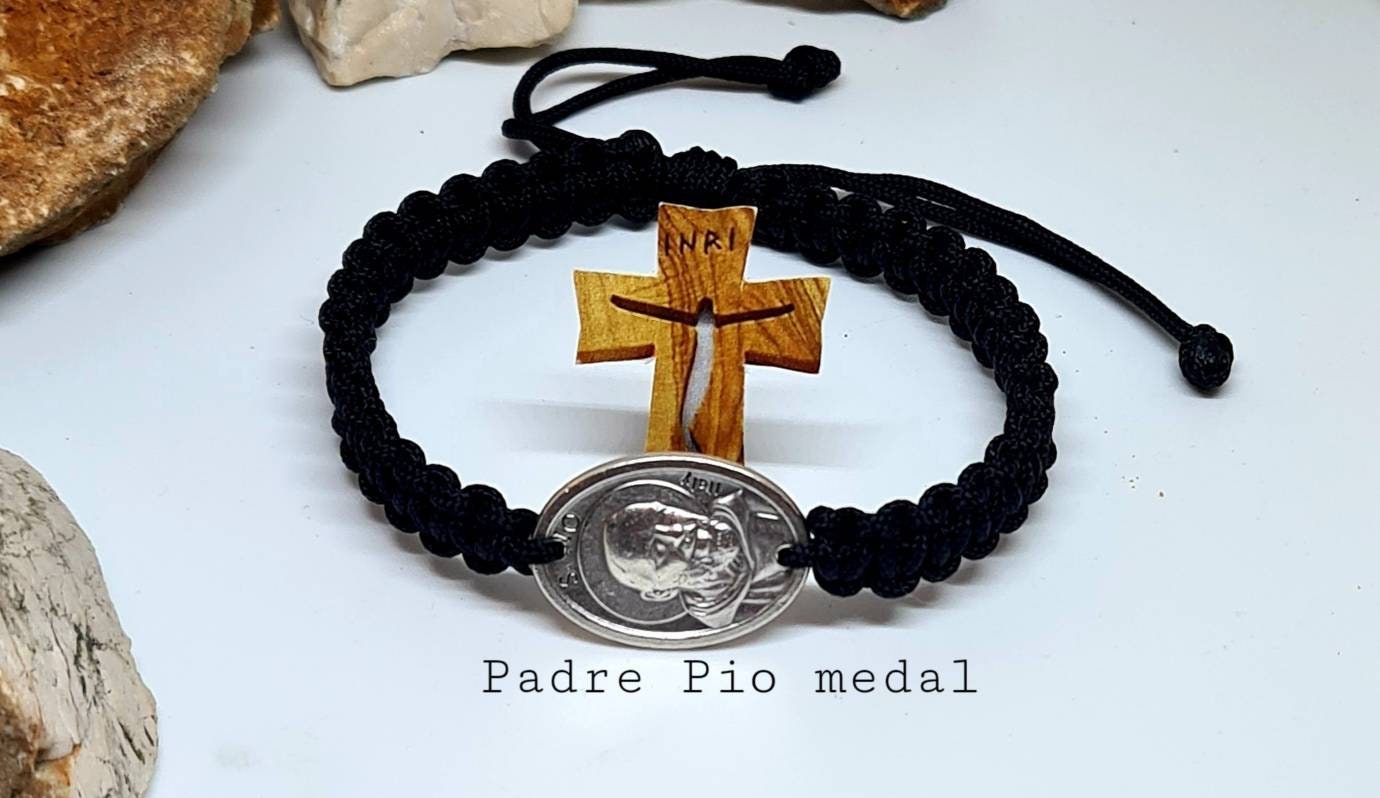 Padre Pio Bracelet, handmade bracelet, Padre Pio medal, Holy catholic bracelet, Christian adjustable bracelet,catholic gift women men kids