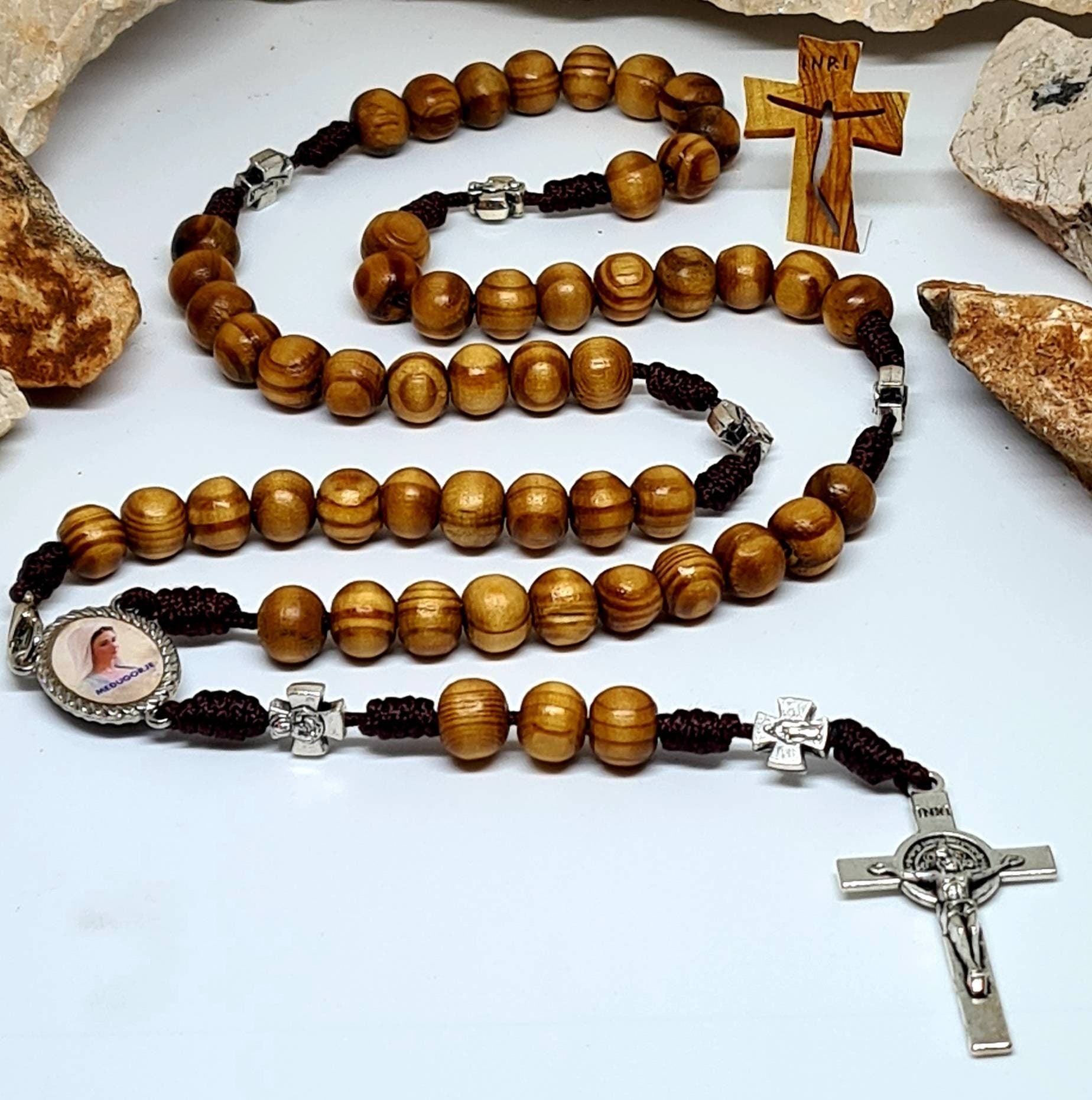 Miraculous cross Large wooden rosary, STRONG ROSARY, modern chaplets, catholic rosary