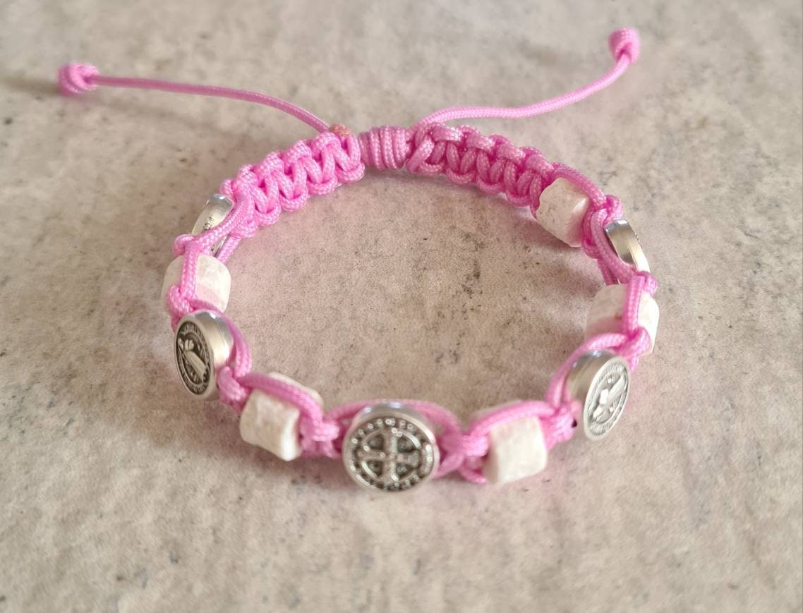 St Benedict / stones Medjugorje bracelet, Saint bracelet, catholic bracelet, knotted cord bracelet
