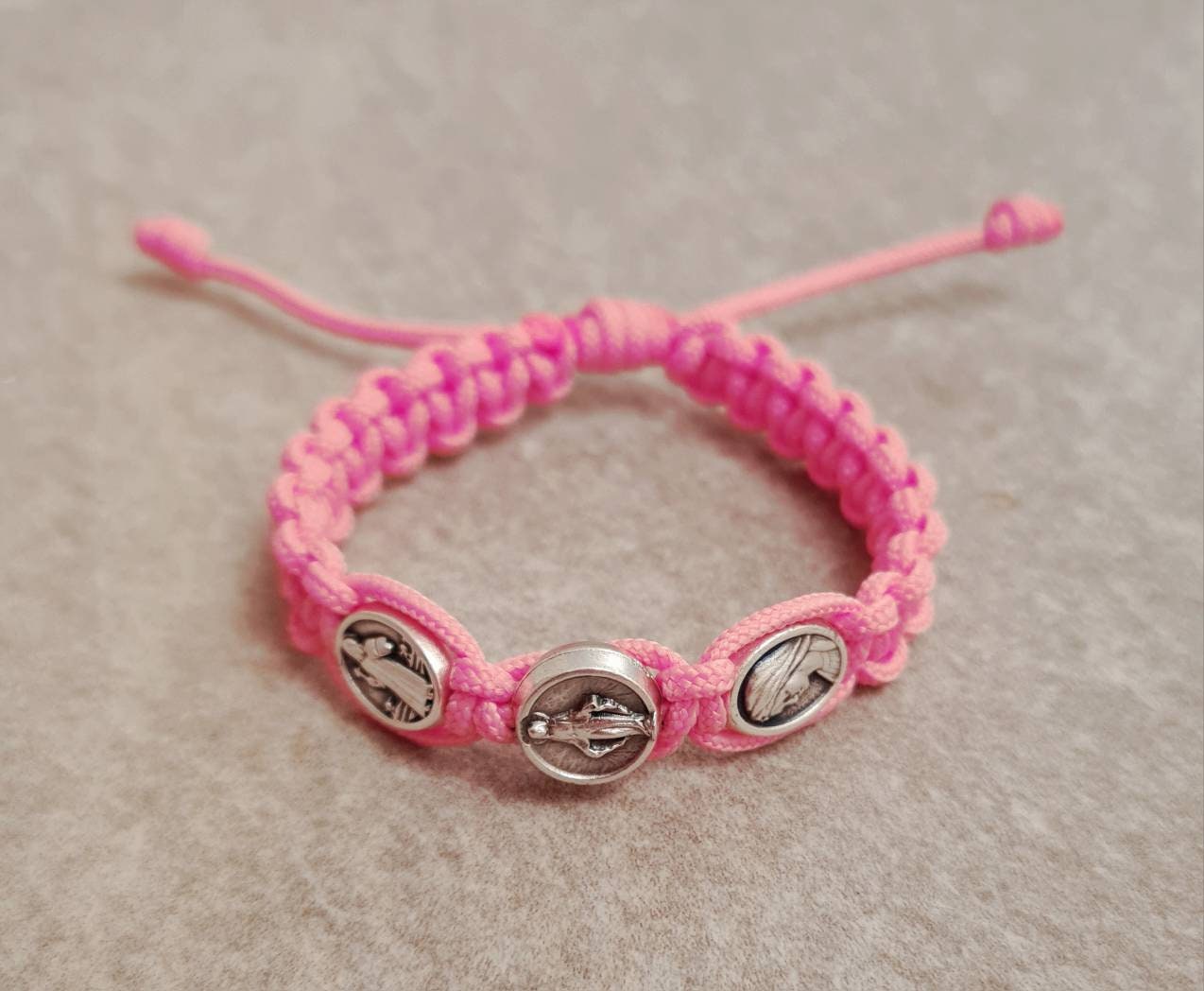 Kids catholic bracelet, St Benedict / Virgin Mary / Miraculous bracelet, catholic bracelet, knotted cord bracelet