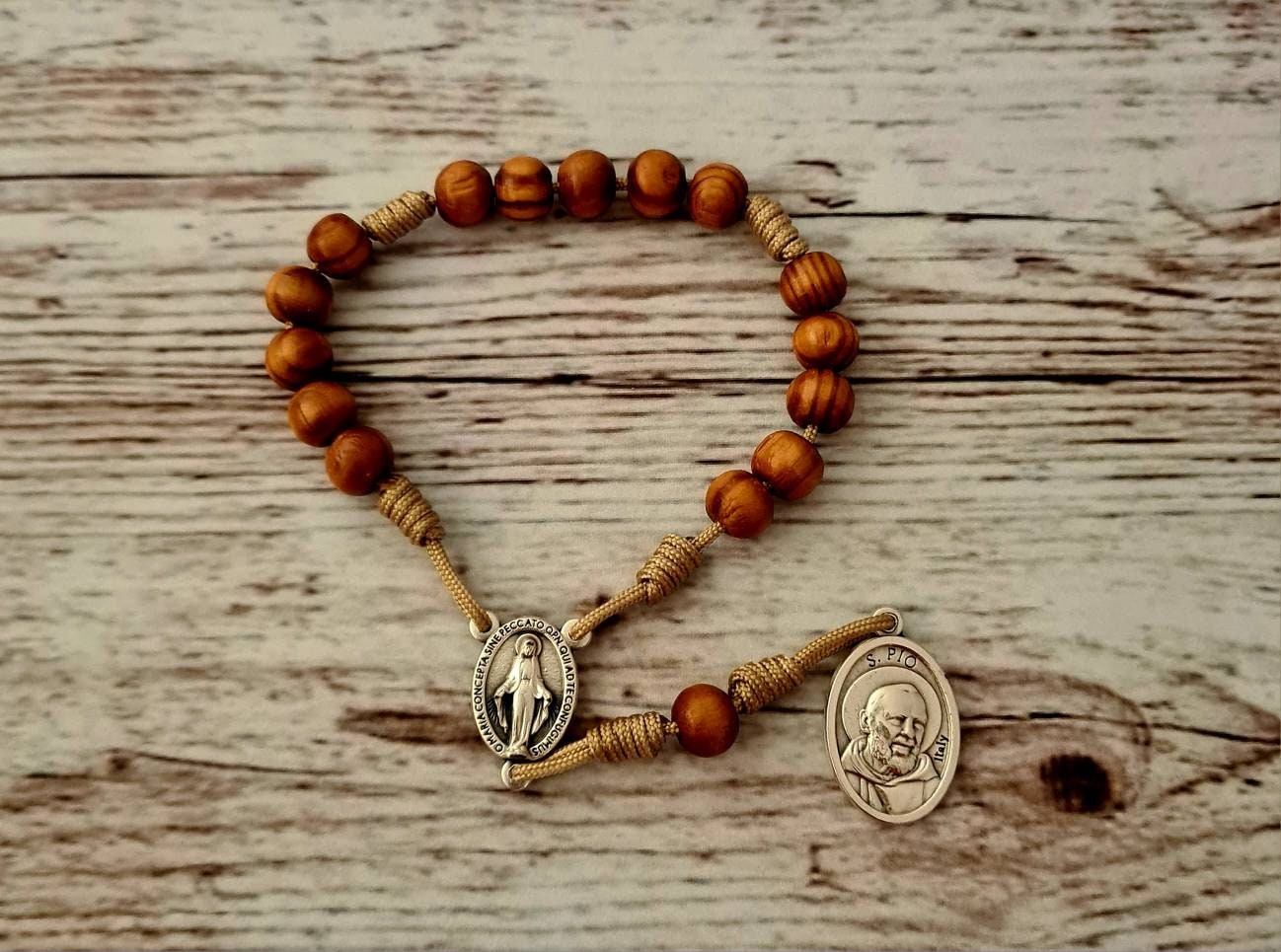 Traditional Padre Pio rosary, catholic rosary, wood beads rosary