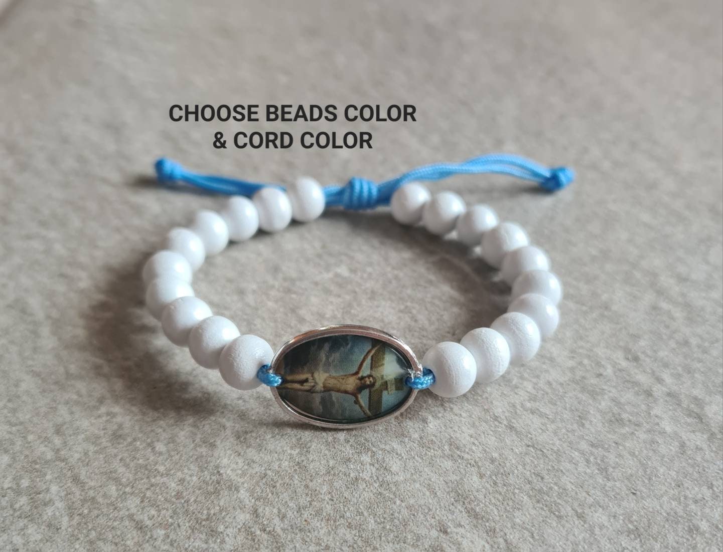 Jesus Christ Nazaret bracelet, catholic bracelet, custom bracelet, choose cord color & beads color