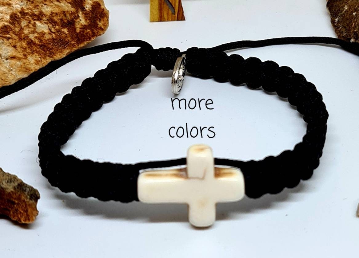 Handmade Saint Bracelet whit Cross ceramica Religious cord Jewelry Catholic Gift adjustable Blessing from Medjugorje Gift for Women Men