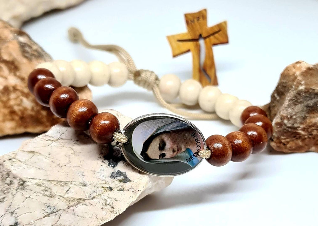 VIRGIN MARY bracelet, handmade catholic adjustable bracelet, cord holy bracelet, religious jewelry, christian bracelet, wooden bracelet