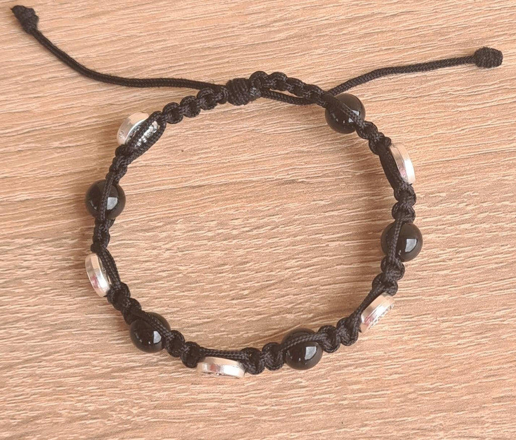 Black st Benedict bracelet, handmade bracelet