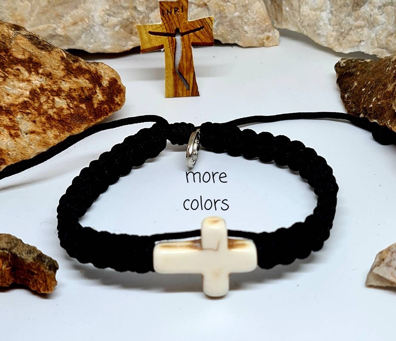 Handmade Saint Bracelet whit Cross ceramica Religious cord Jewelry Catholic Gift adjustable Blessing from Medjugorje Gift for Women Men