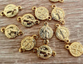 Gold Saint Benedict Medal Connector, San Benito Rosary Centerpiece, Catholic Rosary Parts, Religious Jewelry Findings, Wholesale Bulk