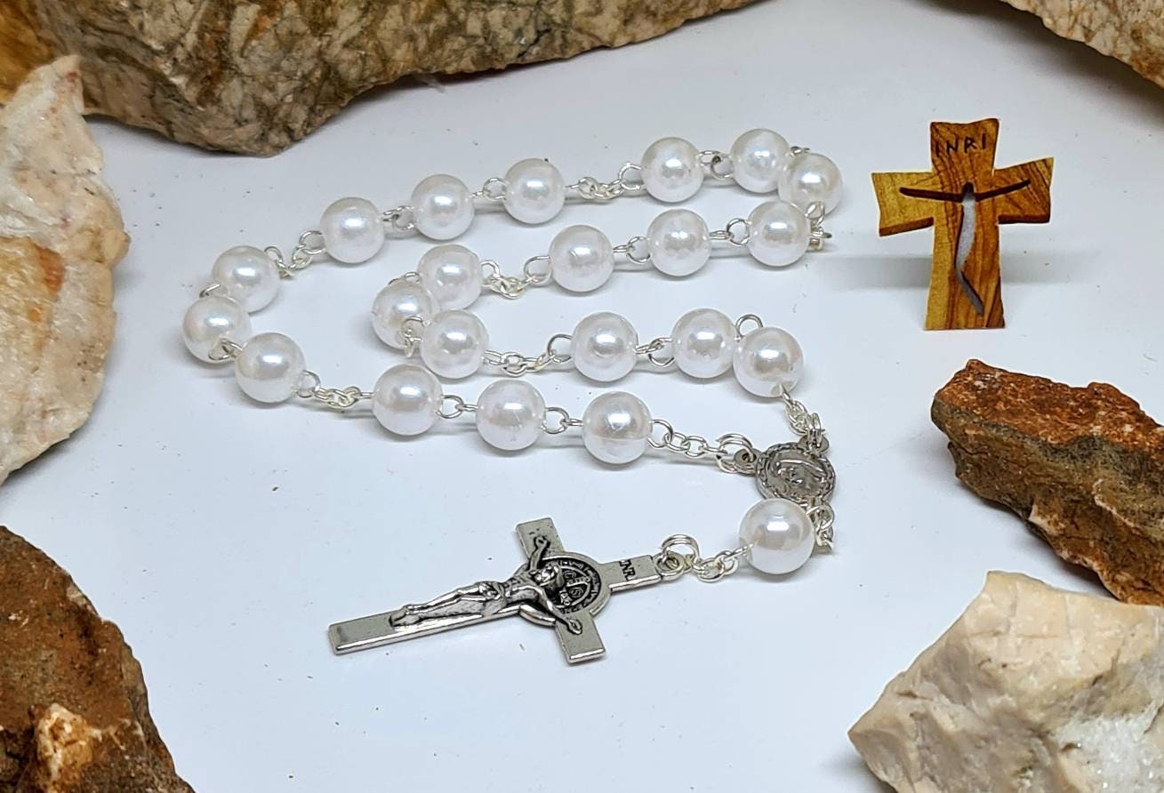 Peace Chaplet of Medjugorje, Blessing Rosary with beads white 8mm, Religious Jewelry from Medjugorje, Catholic gift, handmade rosary