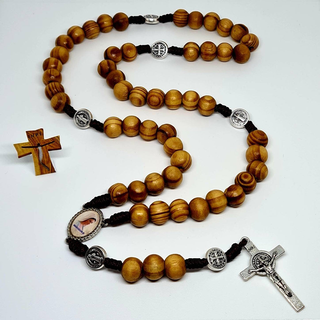 St Benedict Rosary Chaplet wood beads 10mm medal Benedict  Catholic gift Religious Jewelry cross Benedict handmade From Medjugorje