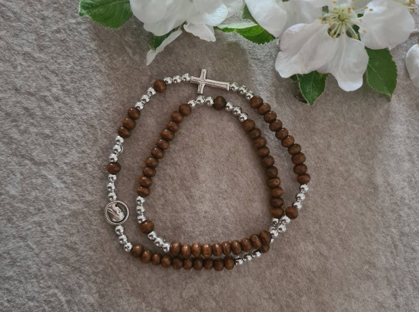 Handmade rosary bracelet, tiny rosary bracelet, brown rosary bracelet