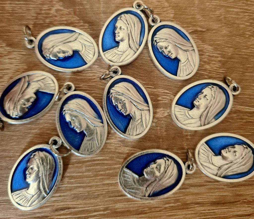 WHOLESALE VIRGIN MARY blue medals, lot bulk medals 5, 10, 20, 50 pcs