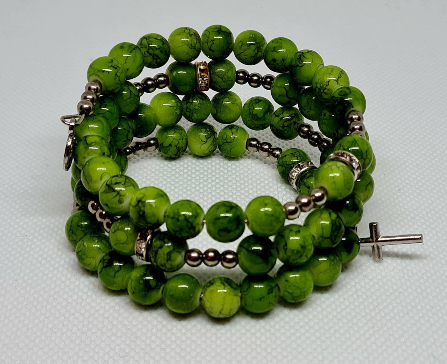 Handmade green rosary bracelet