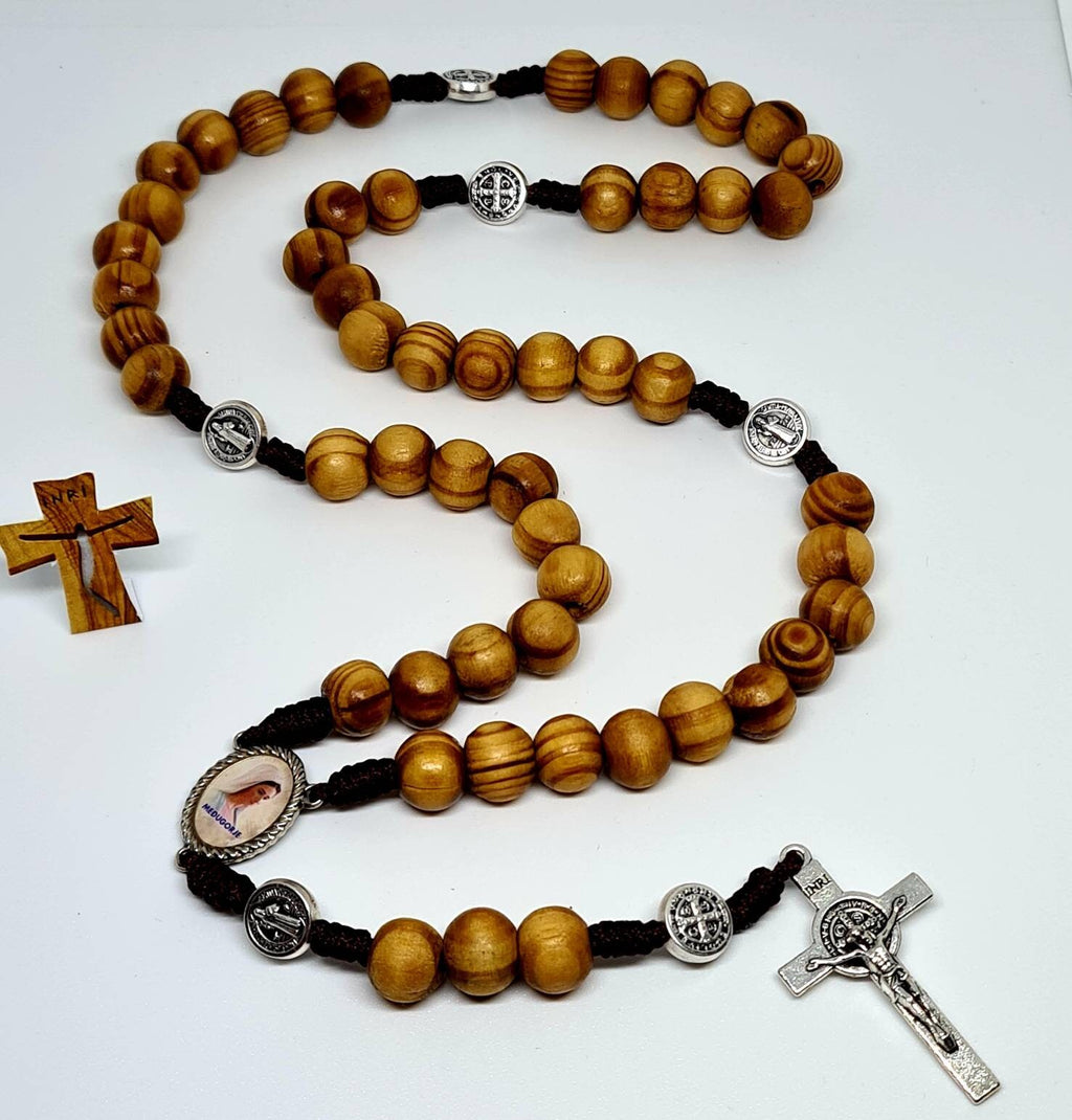 St Benedict Rosary Chaplet wood beads 10mm medal Benedict  Catholic gift Religious Jewelry cross Benedict handmade From Medjugorje