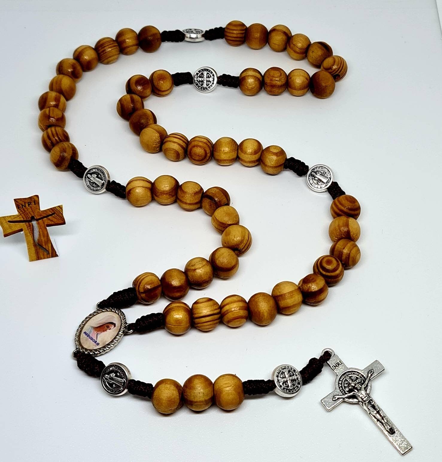 St Benedict Rosary Chaplet wood beads 10mm medal Benedict  Catholic gift Religious Jewelry cross Benedict handmade From Medjugorje