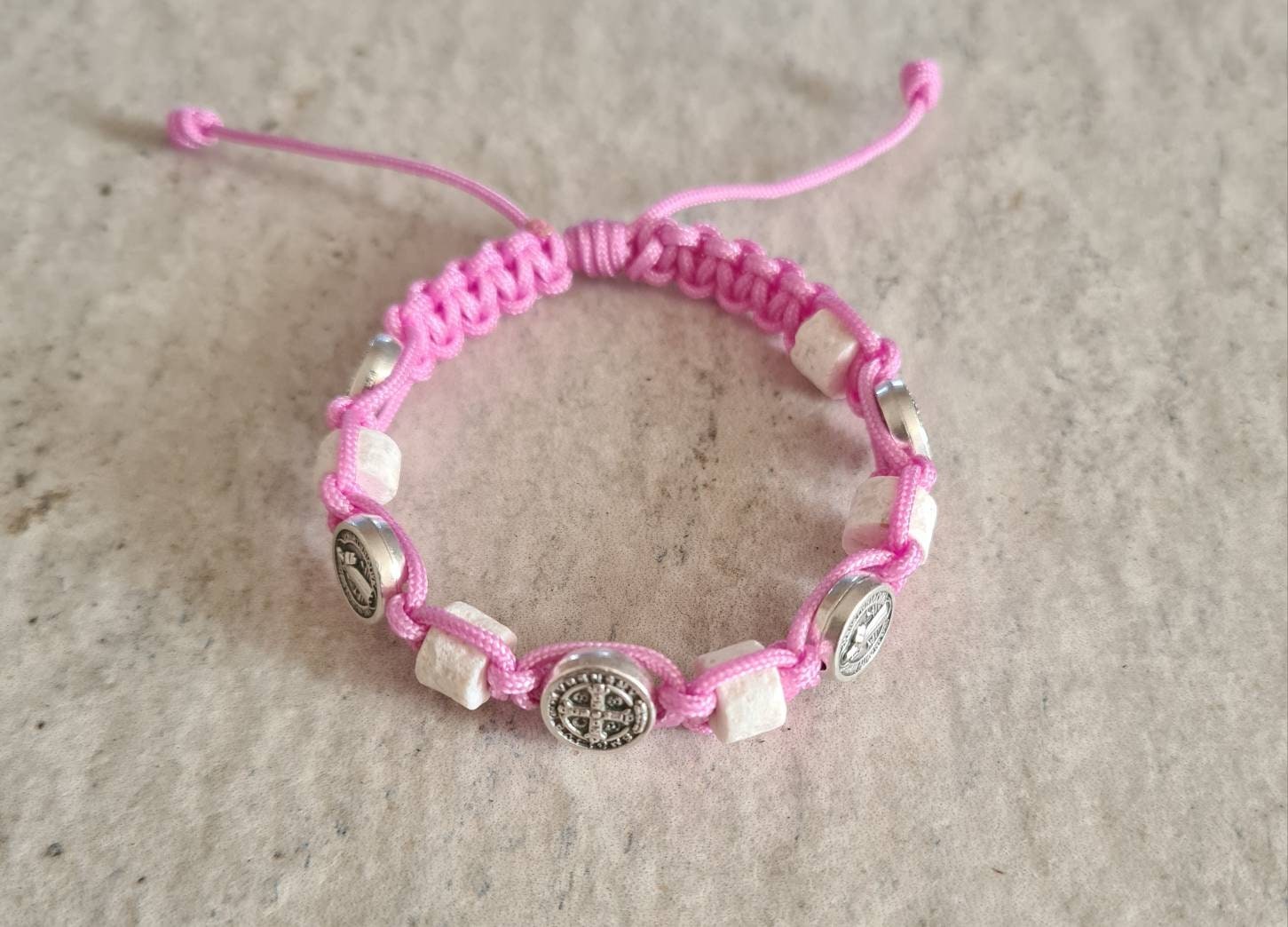 St Benedict / stones Medjugorje bracelet, Saint bracelet, catholic bracelet, knotted cord bracelet