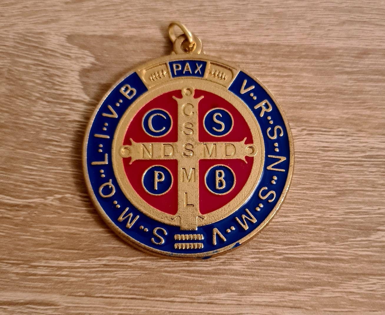 ST BENEDICT MEDAL, xl medal 2 inch, San Benito medal gold tone, Italy medal, Saint Benedict medal
