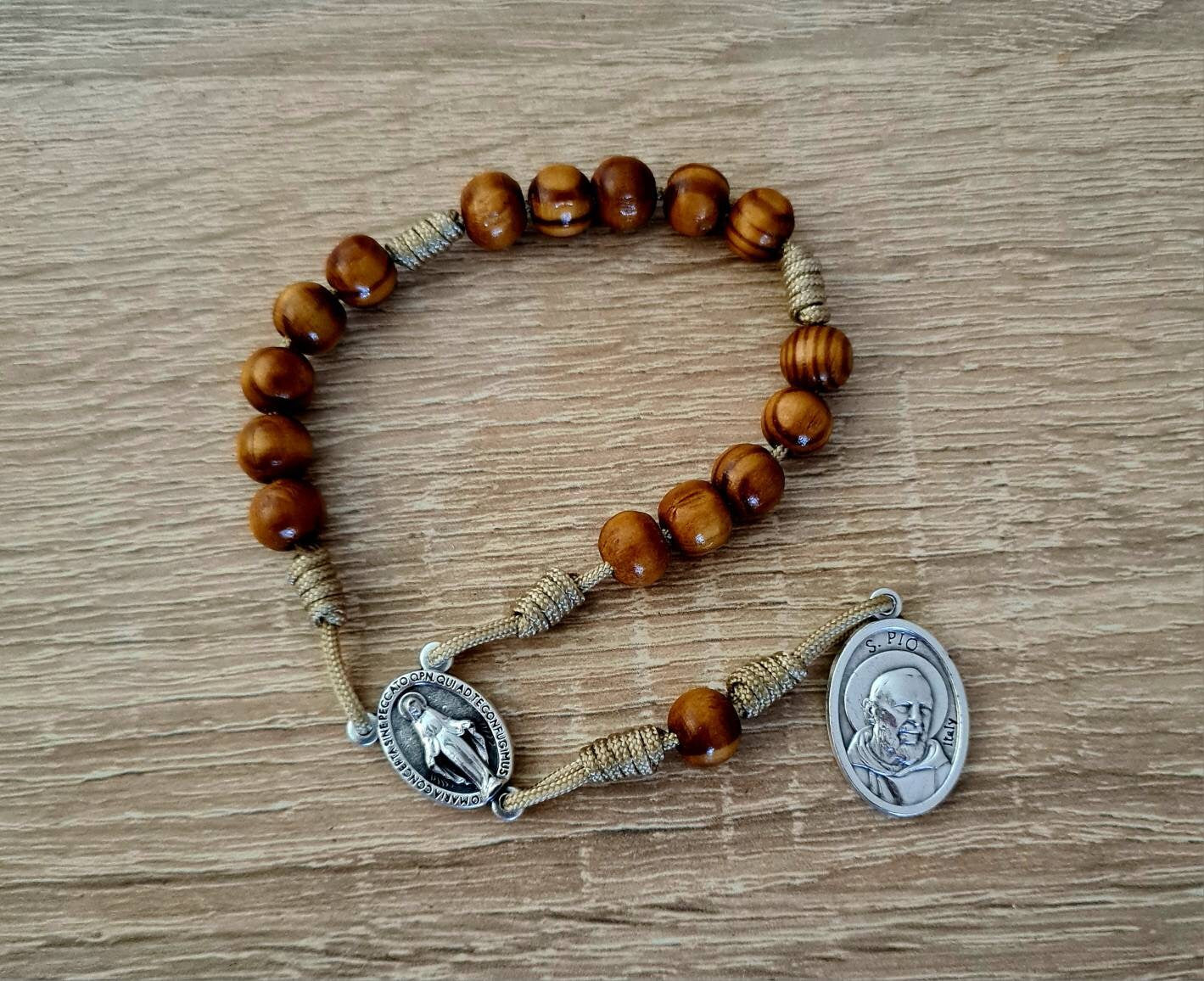 Traditional Padre Pio rosary, catholic rosary, wood beads rosary