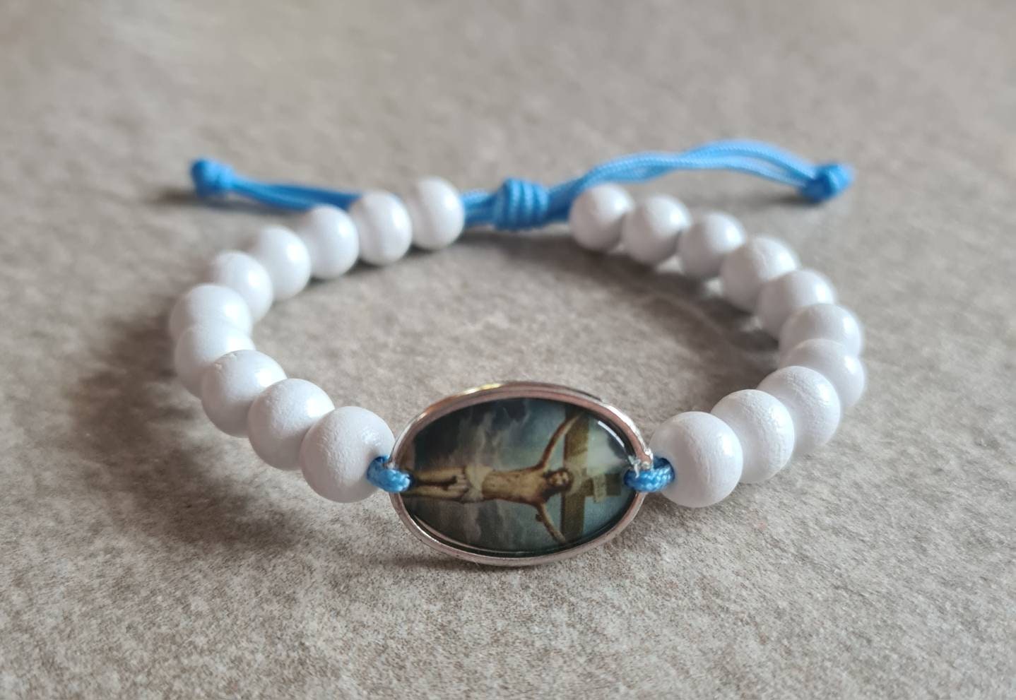 Jesus Christ Nazaret bracelet, catholic bracelet, custom bracelet, choose cord color & beads color