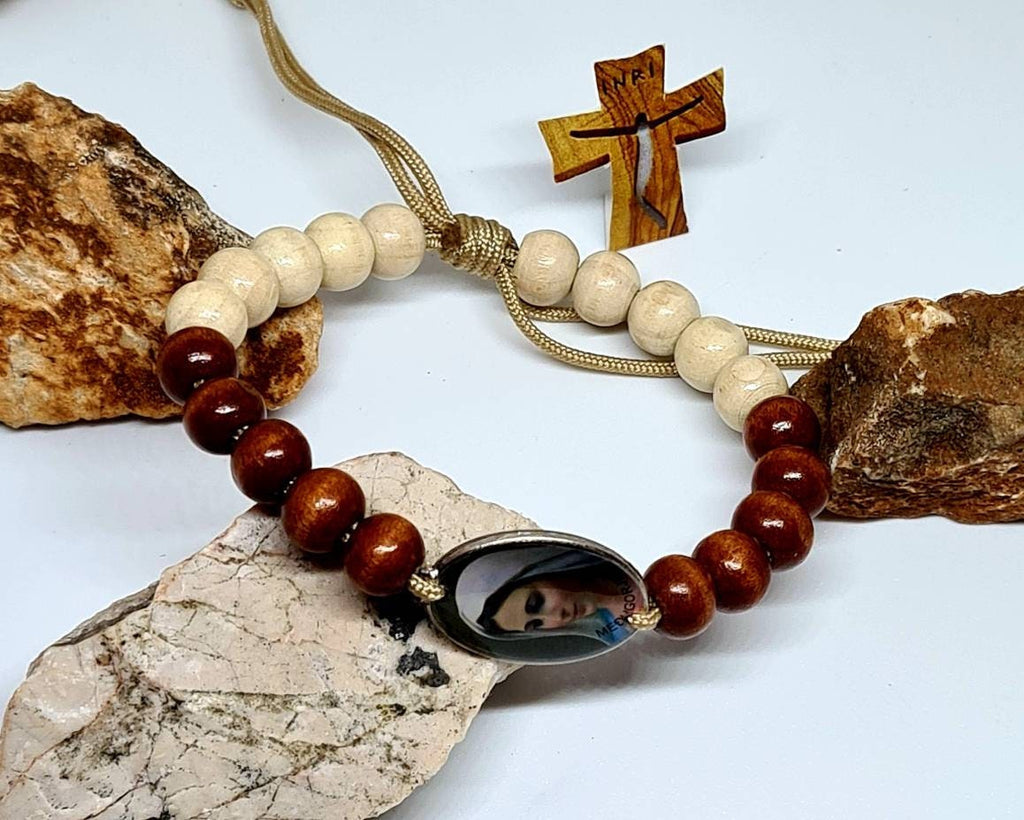 VIRGIN MARY bracelet, handmade catholic adjustable bracelet, cord holy bracelet, religious jewelry, christian bracelet, wooden bracelet