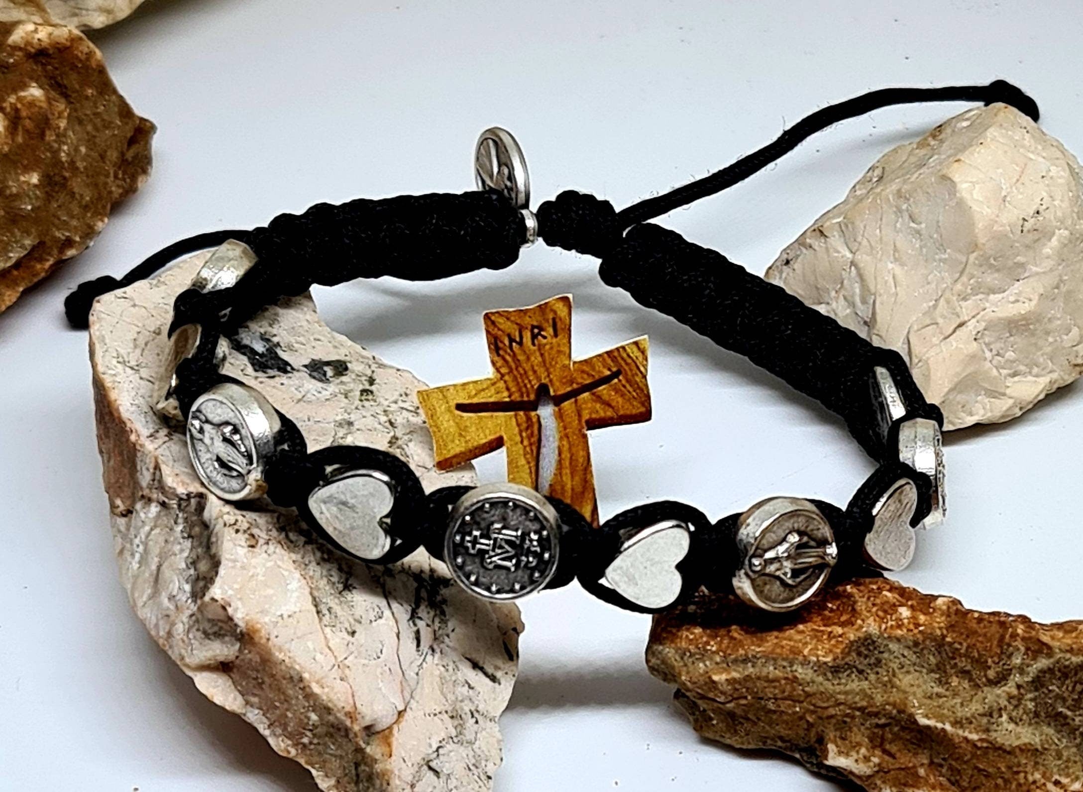 Miraculous catholic bracelet, handmade christian bracelet, knotted cord adjustable bracelet, religious jewelry from Medjugorje