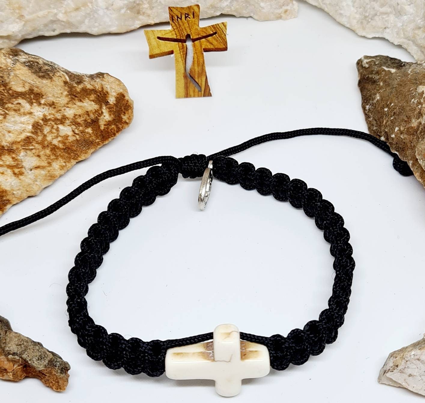 Handmade Saint Bracelet whit Cross ceramica Religious cord Jewelry Catholic Gift adjustable Blessing from Medjugorje Gift for Women Men
