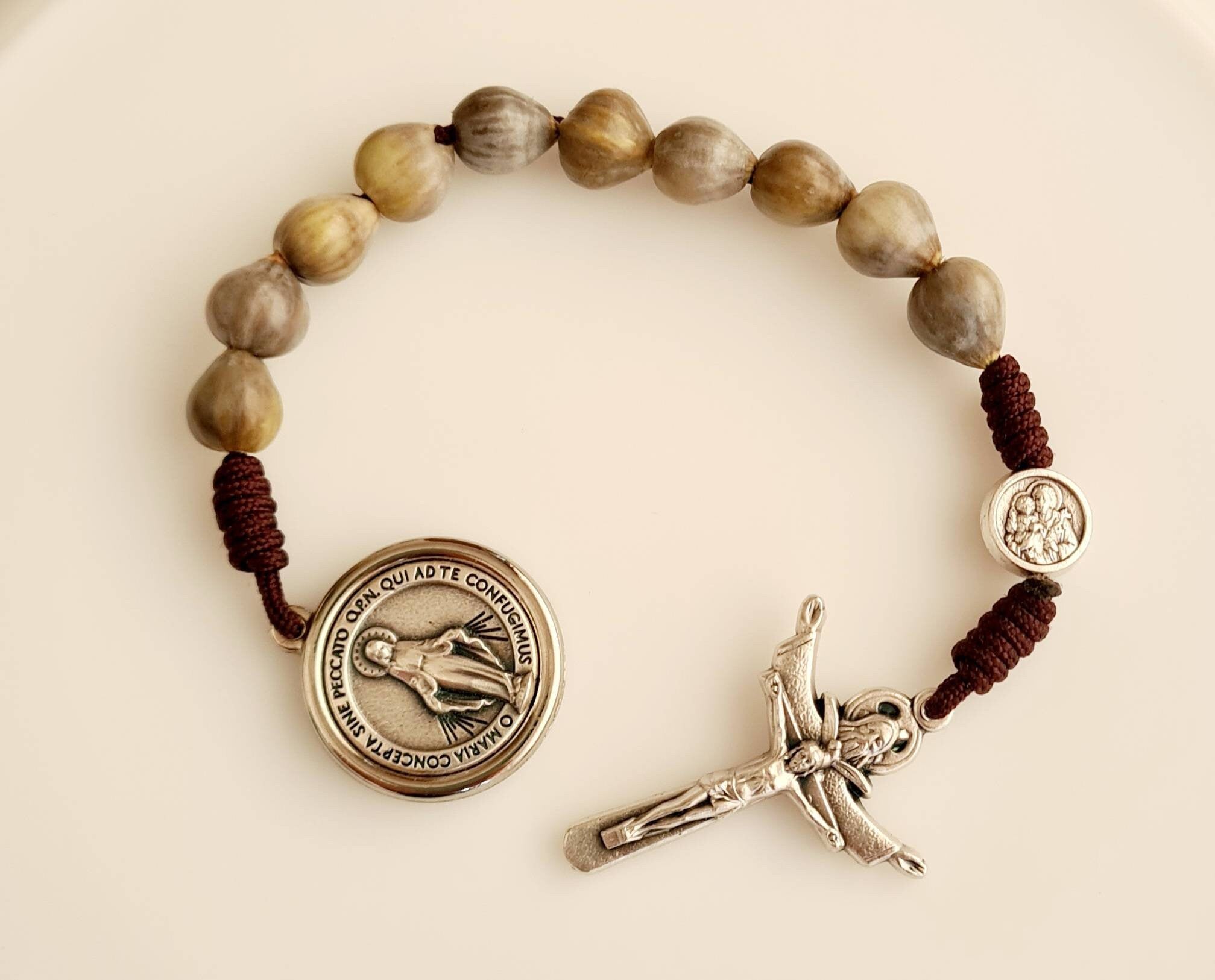 Pocket rosary, Holy Spirit cross one decade rosary, jobs teras pocket rosary, handmade miraculous rosary, natural beads jobs tears