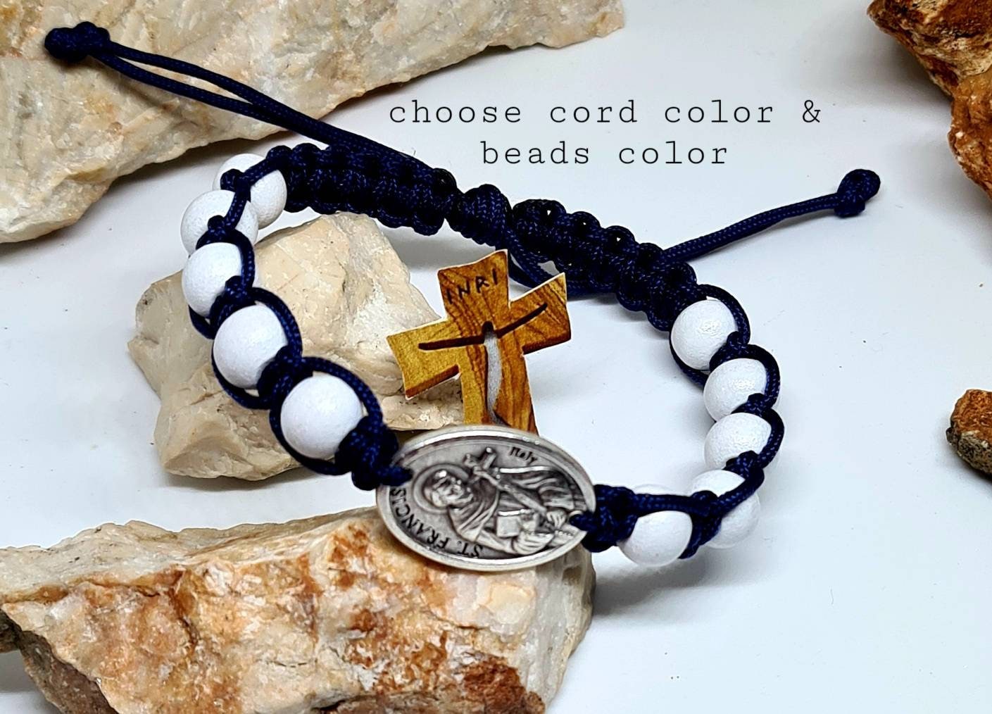 SAINT FRANCIS BRACELET, handmade christian bracelet, knotted cord adjustable bracelet, religious jewelry from Medjugorje