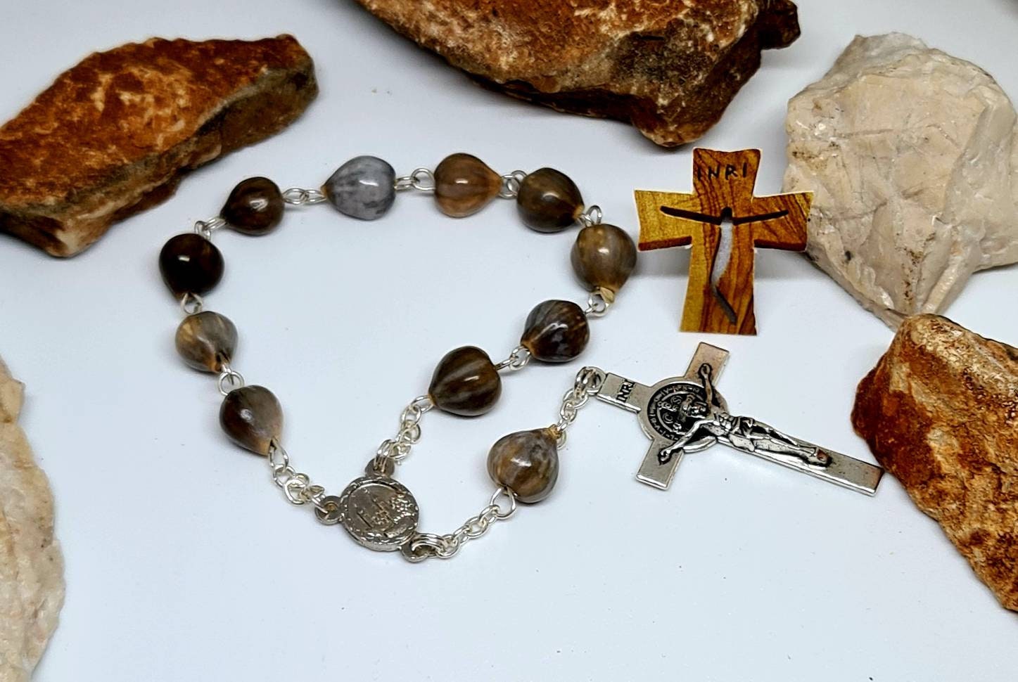 Car Rosary With jobs tears, one decade, mini rosaries for Auto, rosary Patron of Travel car Acessories, jobi coix natural beads