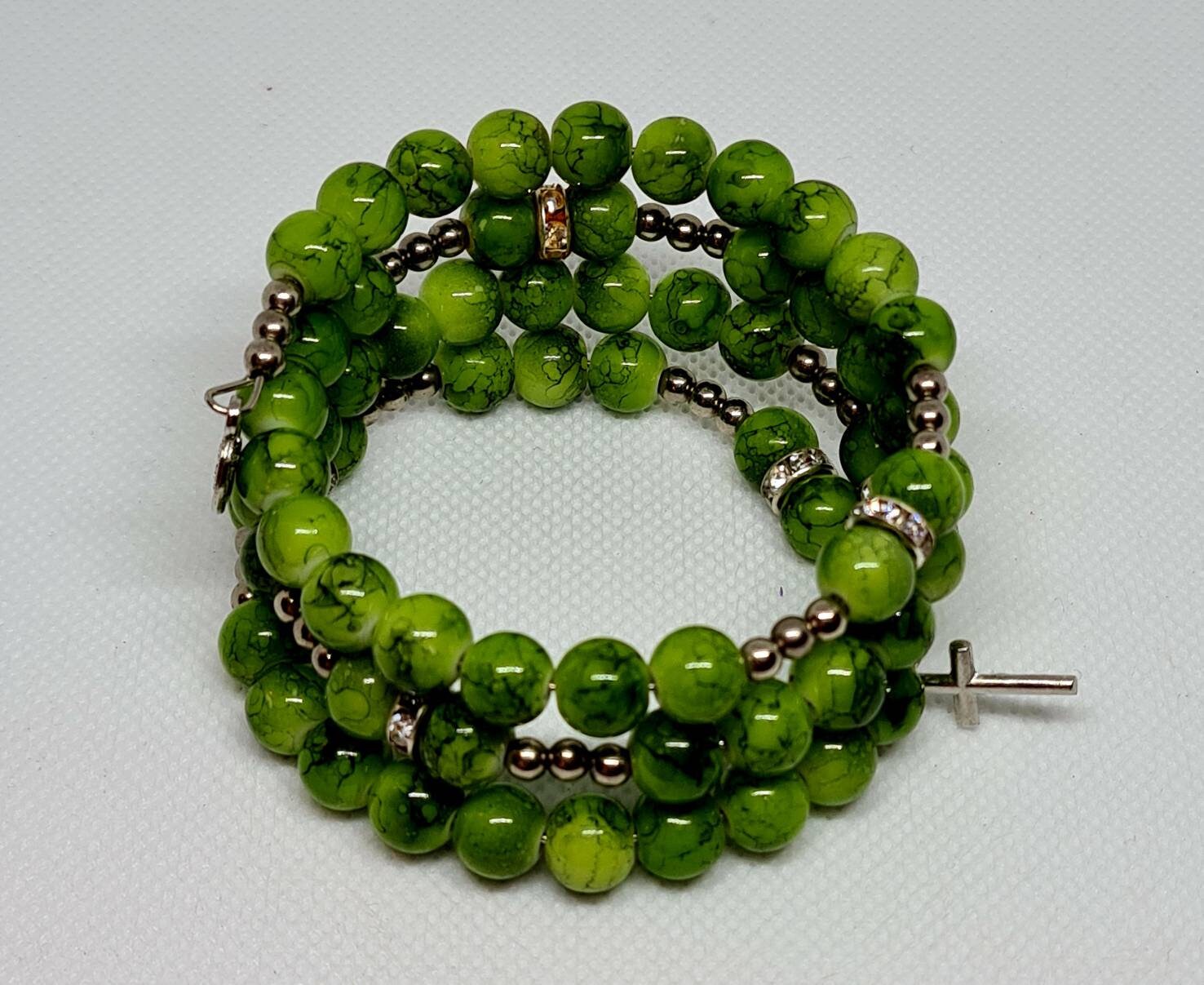 Handmade green rosary bracelet