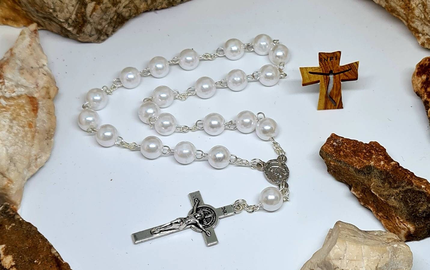 Peace Chaplet of Medjugorje, Blessing Rosary with beads white 8mm, Religious Jewelry from Medjugorje, Catholic gift, handmade rosary