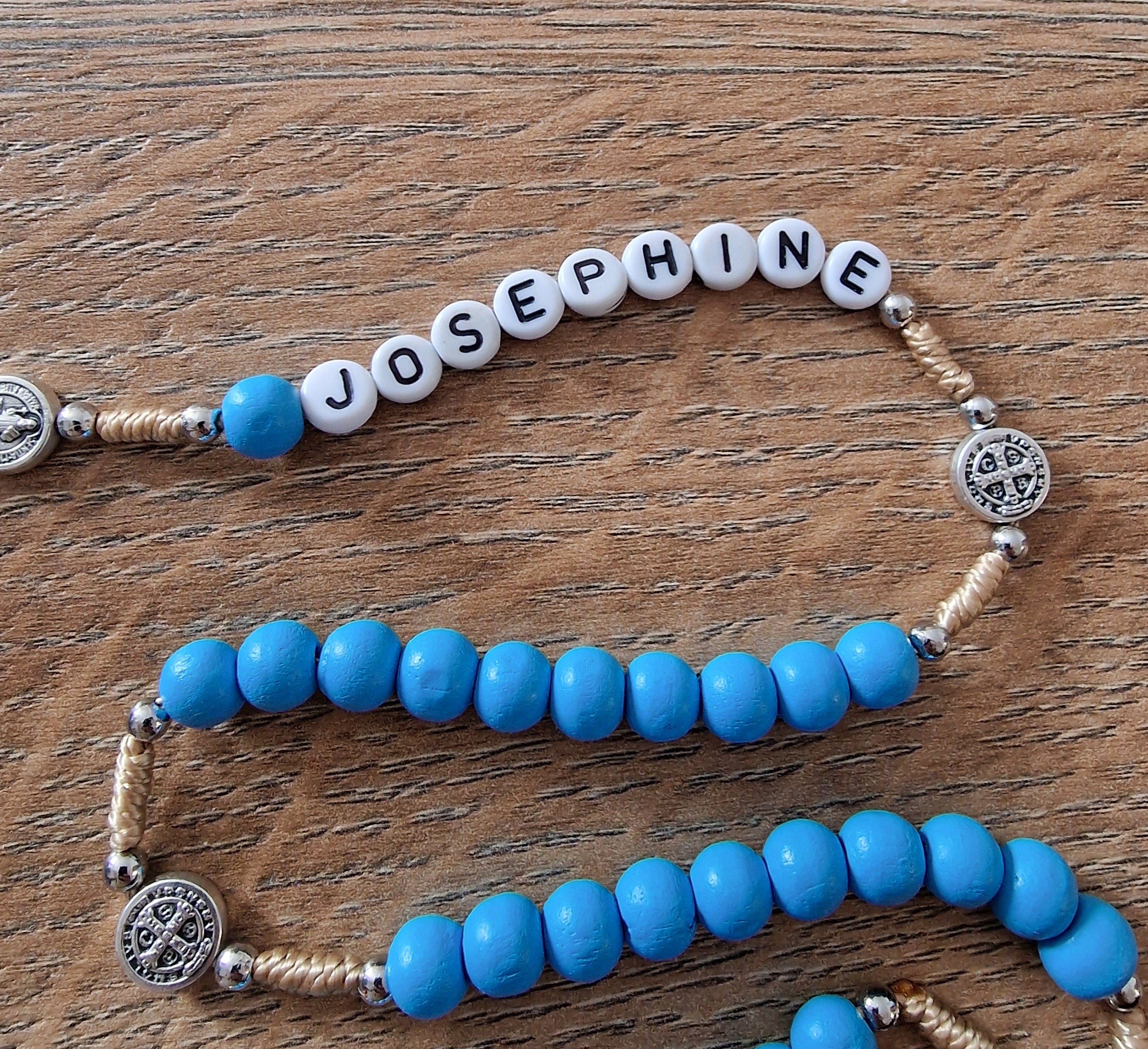 FAMILY CUSTOM ROSARY, handmade wood rosary, personalized rosary from Medjugorje, blue wooden beads