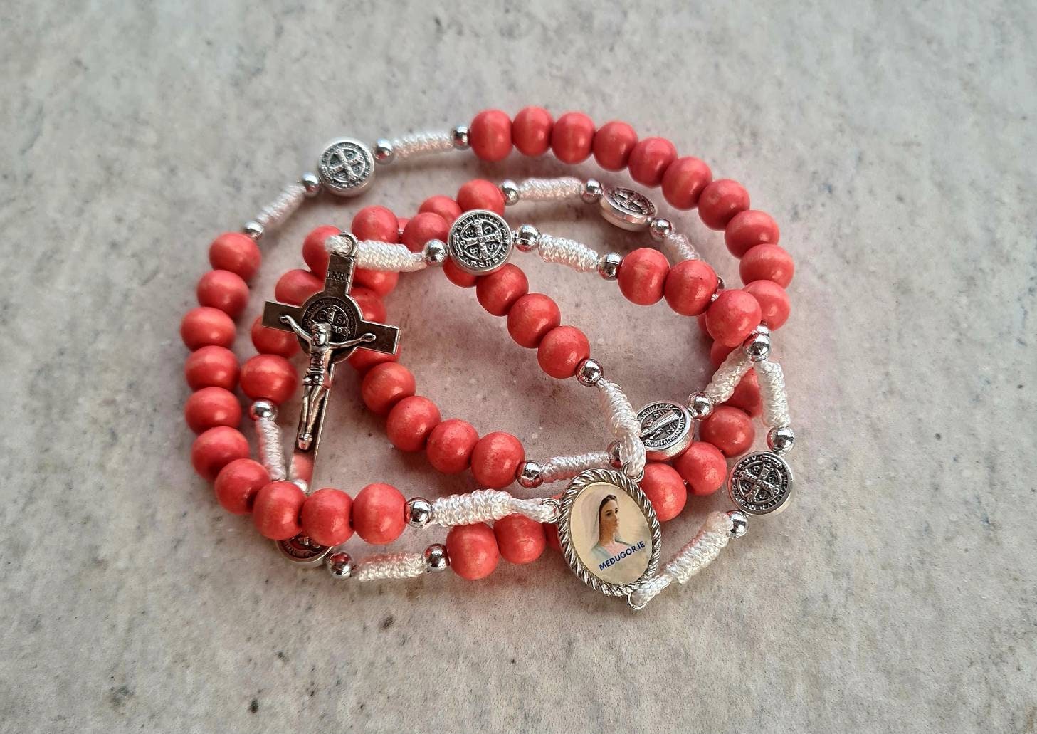St Benedict rosary, wood beads rosary, catholic rosary