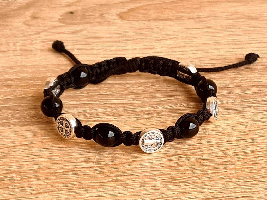 Black st Benedict bracelet, handmade bracelet