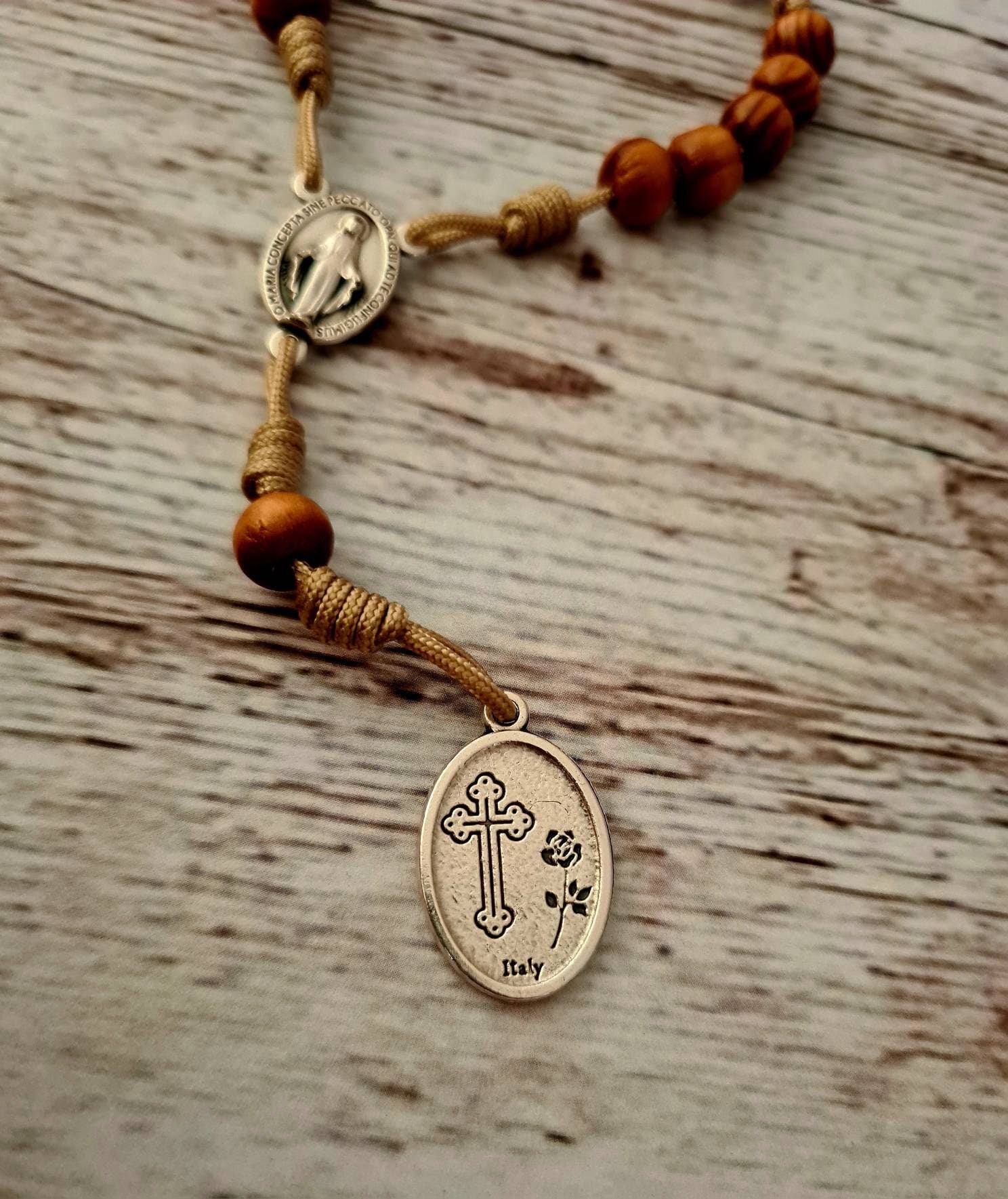 Traditional Padre Pio rosary, catholic rosary, wood beads rosary