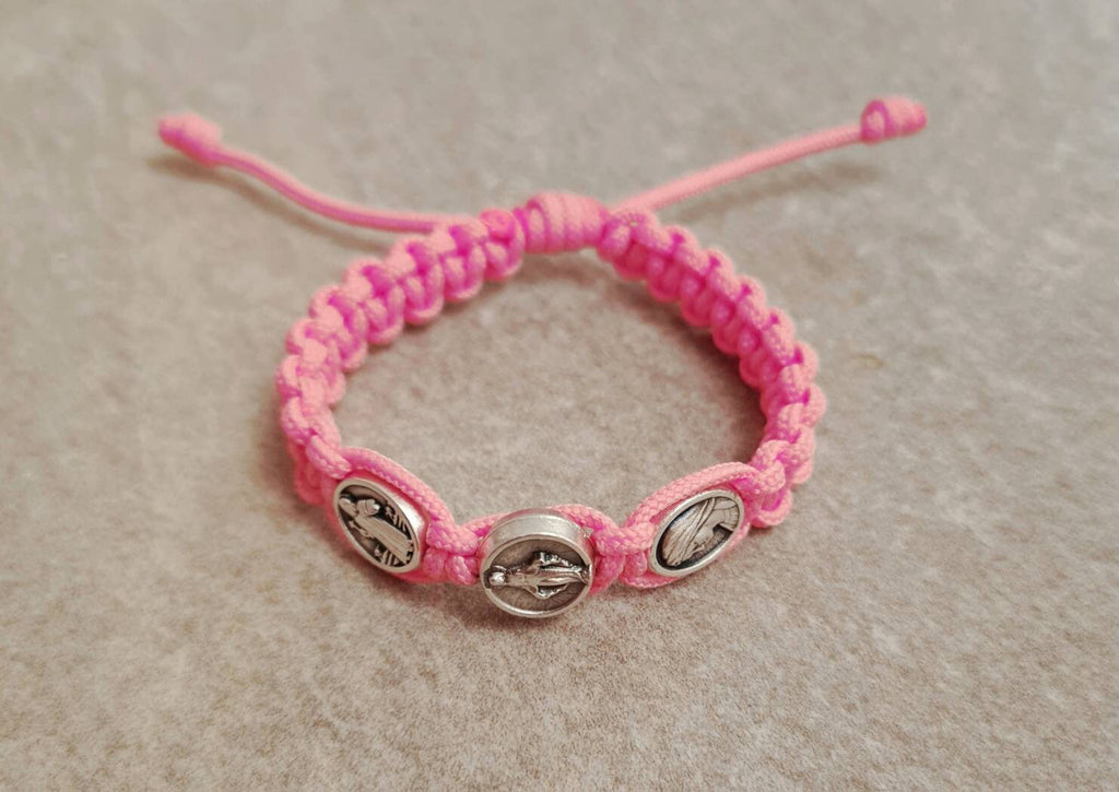 Kids catholic bracelet, St Benedict / Virgin Mary / Miraculous bracelet, catholic bracelet, knotted cord bracelet