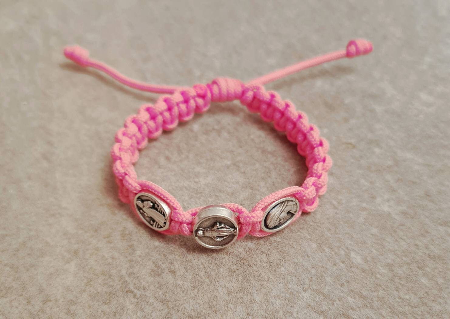 Kids catholic bracelet, St Benedict / Virgin Mary / Miraculous bracelet, catholic bracelet, knotted cord bracelet