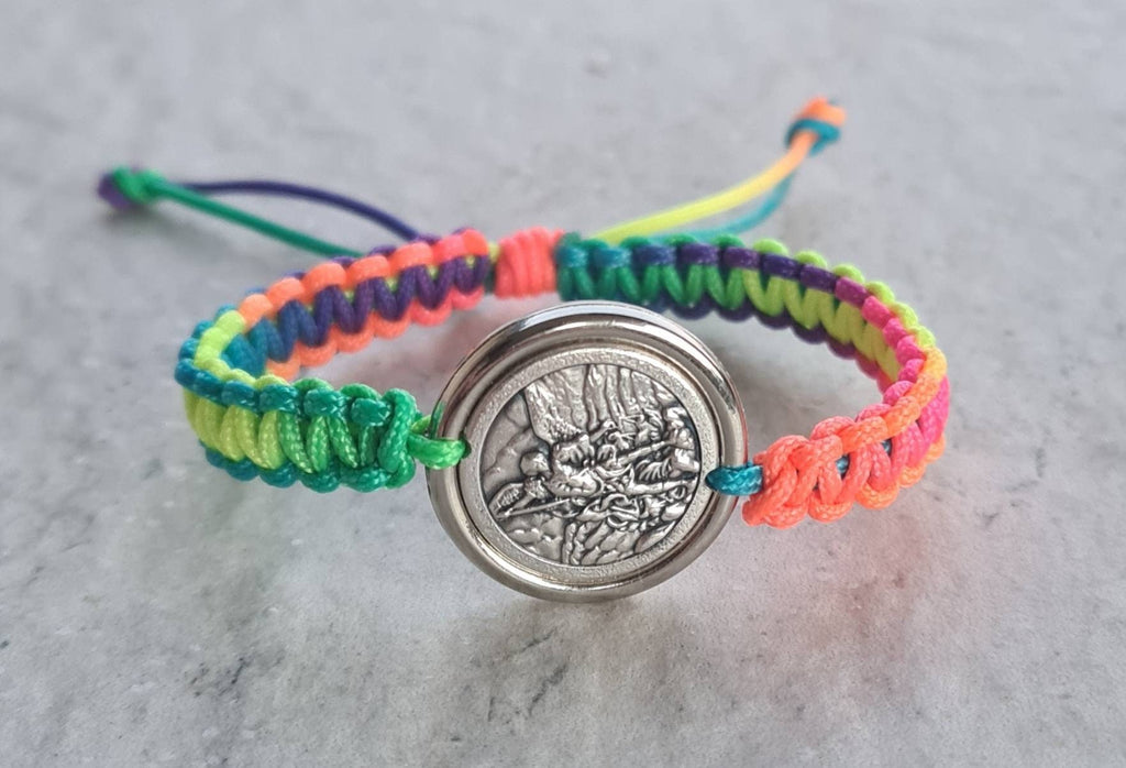 ST MICHAEL BRACELET, handmade catholic bracelet, police saint, knotted cord christian bracelet, adjustable saint bracelet, custom size